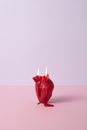 Red Apple With White Straw on White Surface