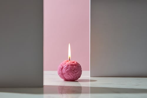 Photograph of a Lit Brain Candle