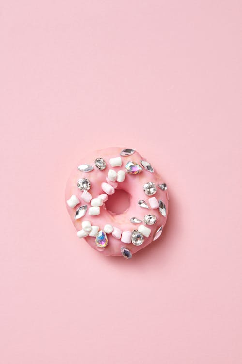 Overhead Shot of a Donut wit Diamonds and Marshmallows
