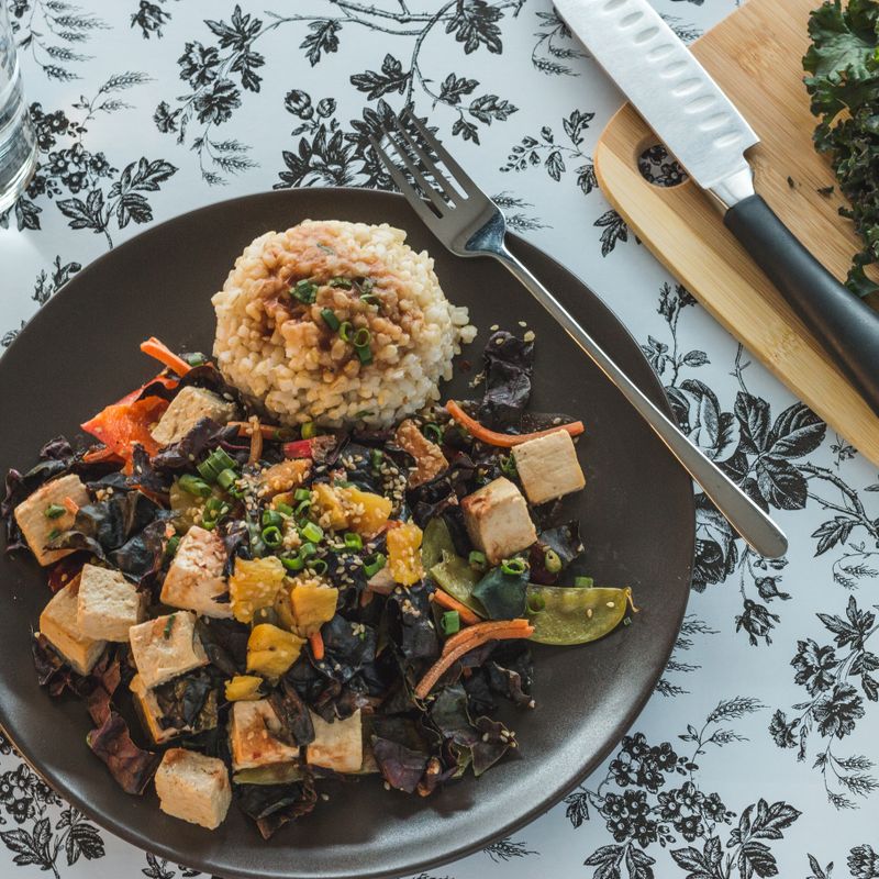 Crispy Tofu and Black Sesame Rice