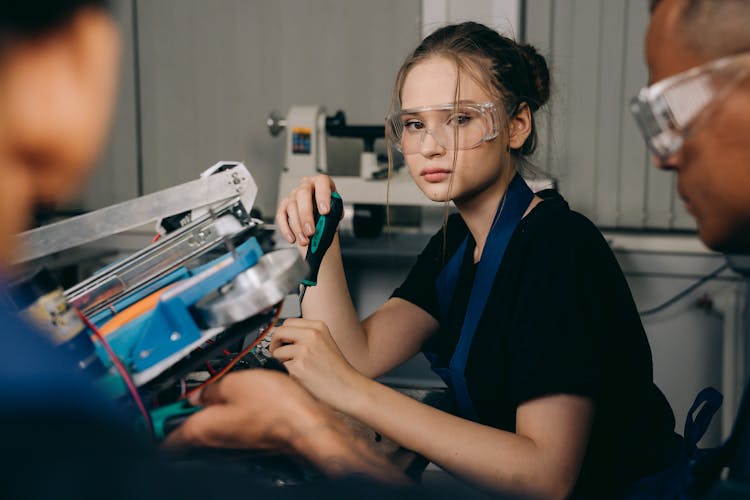 A Woman Wearing Safety Glasses