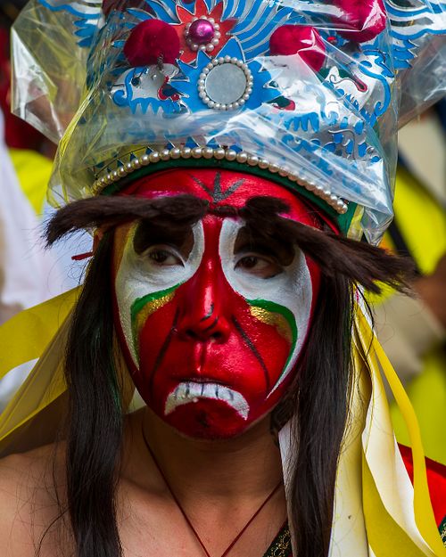 Free Close-up of a performer with traditional face paint and headdress in Taipei, Taiwan. Stock Photo