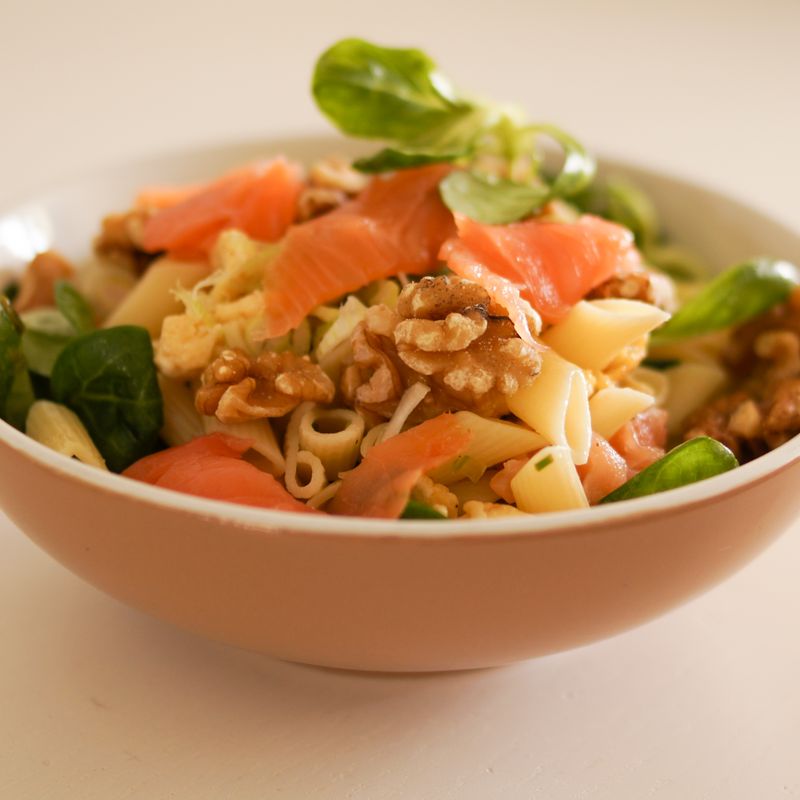 Air Fryer Shrimp, Zucchini and Lemon Garlic Pasta Salad