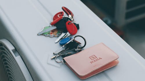 Pink Leather Wallet With Keys