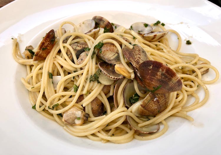 Close-up Of Pasta Dish Made With Clams