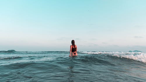 Woman in Black Bikini Standing
 on Seashore
