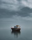 Brown Ship on Sea Under Gray Clouds