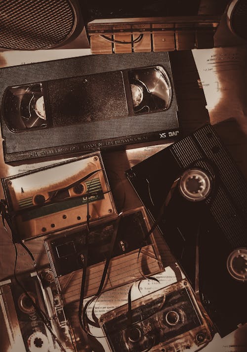 Free A Collection of Obsolete Analogue Cassette and Betamax Tapes Stock Photo