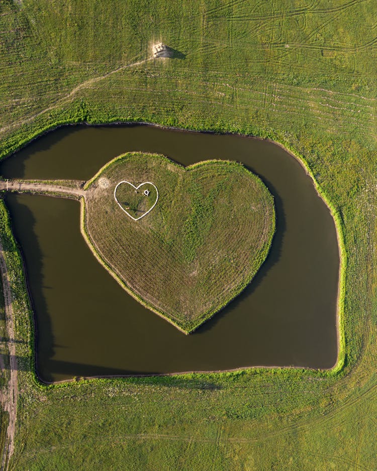 A Heart Shaped Field In The Middle Of The Lake