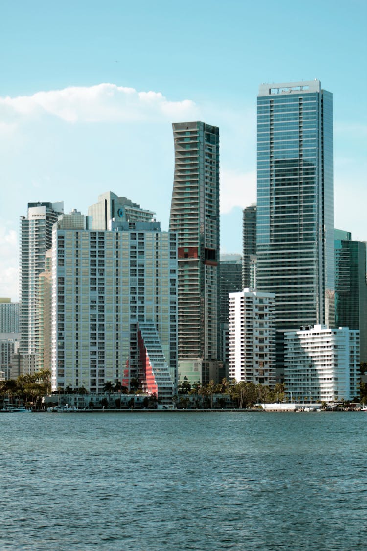 City Skyline In Miami, Florida, United States Across Body Of Water