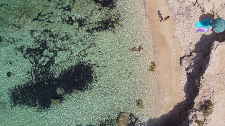 Drone Shot Of A Clear Turquoise Water And The Beach 