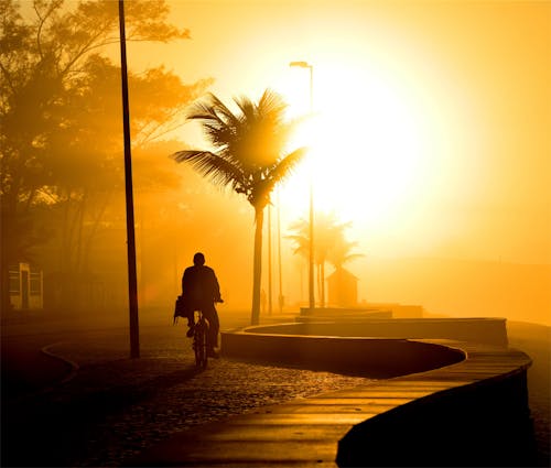Free Silhouette of a Man Riding a Bike During Sunrise Stock Photo