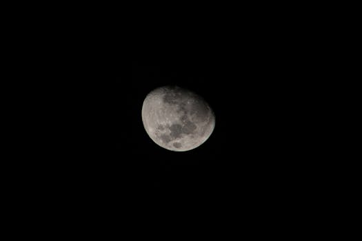 A detailed photograph of the moon against a black night sky, showcasing lunar surface details.