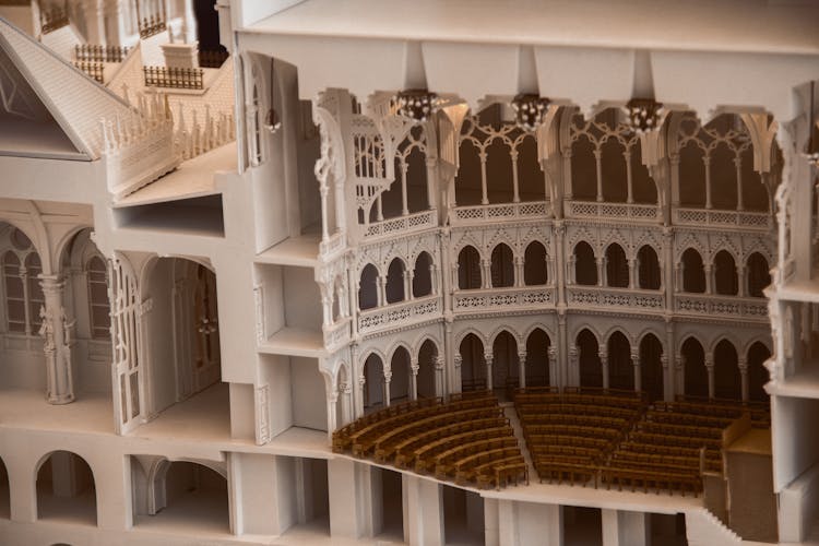 Close-up Of A Miniature Classical Building Scale Model