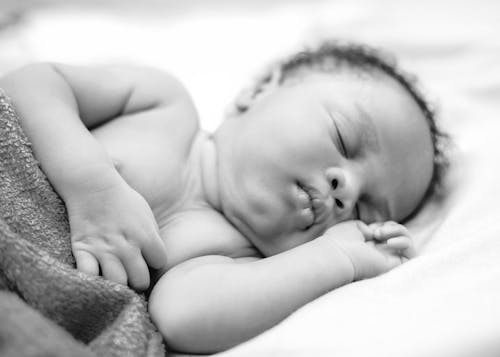 Monochrome Photo of a Cute Baby Sleeping