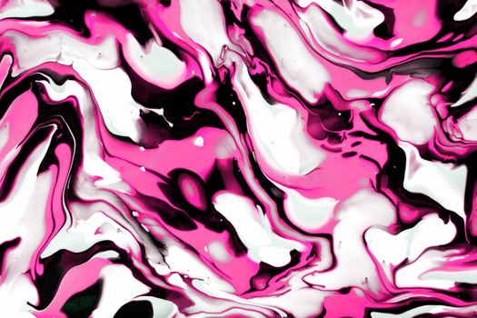 A vibrant abstract painting with swirling pink and white colors, creating a dynamic visual effect.