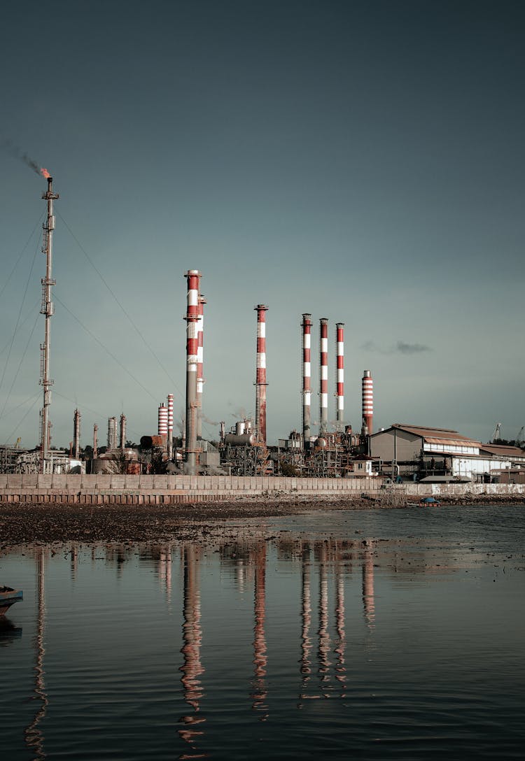 View Of Natural Gas Power Plant At Water Reservoir