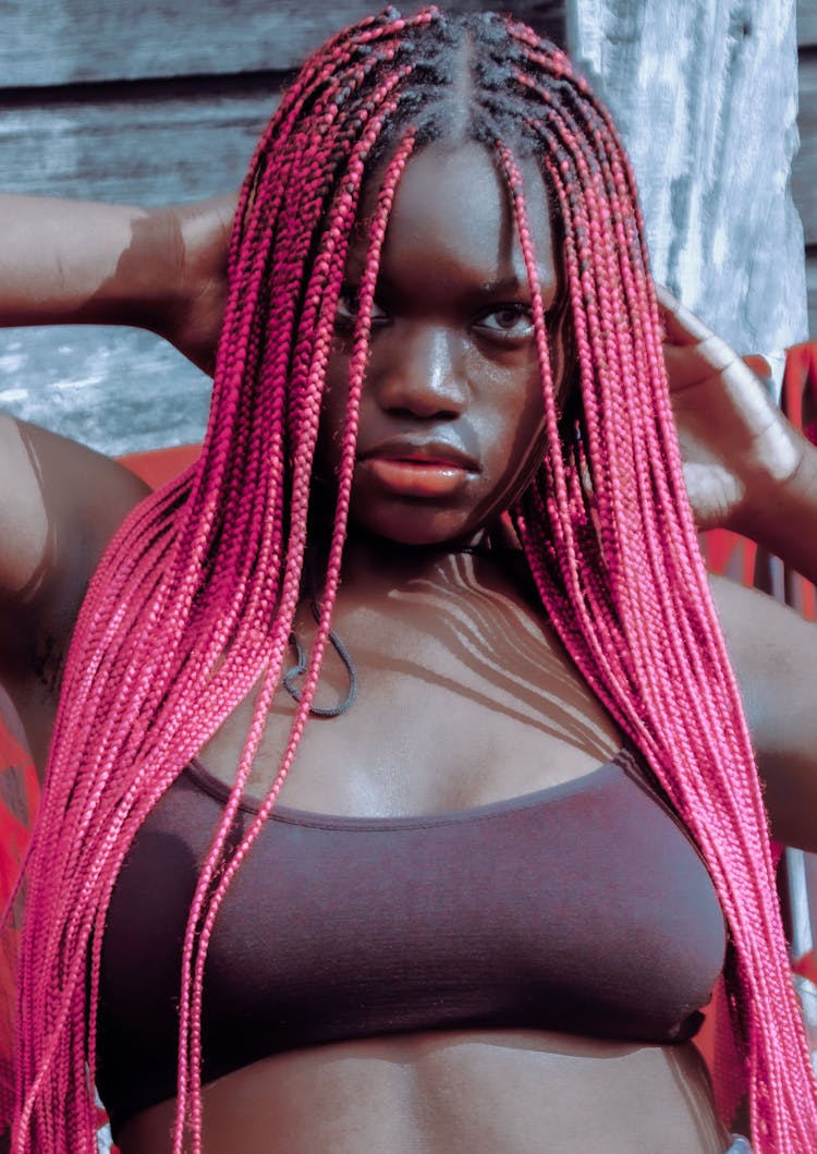 Woman With Pink Braided Hair 