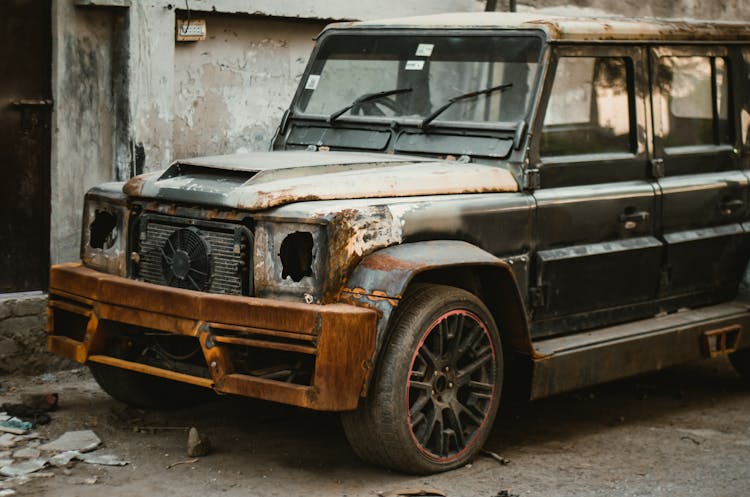 A Black Abandoned Jeep