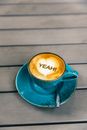 Blue Ceramic Mug With Coffee on Blue Saucer
