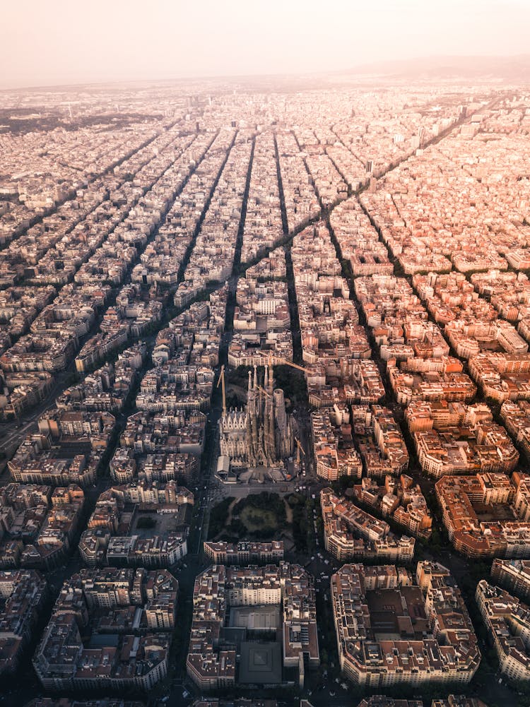 Aerial View Of Barcelona City, Spain