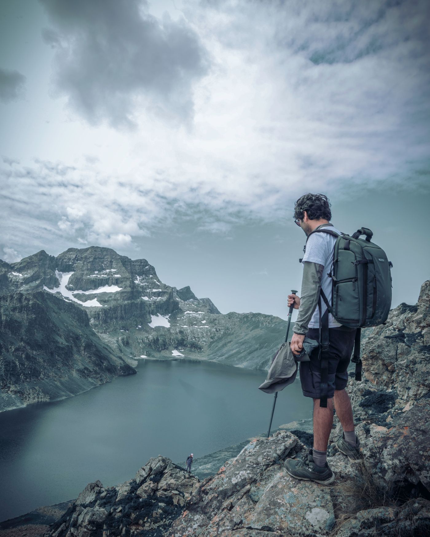 Backpacker in mountains