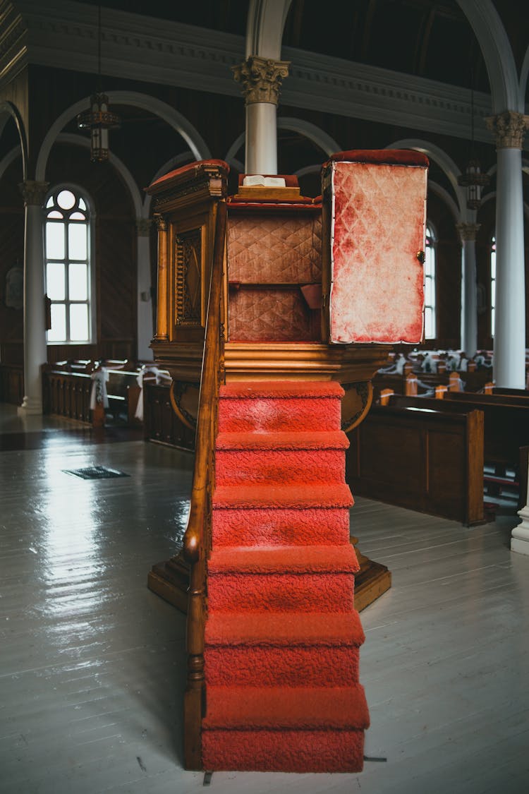 Wooden Pulpit In Church