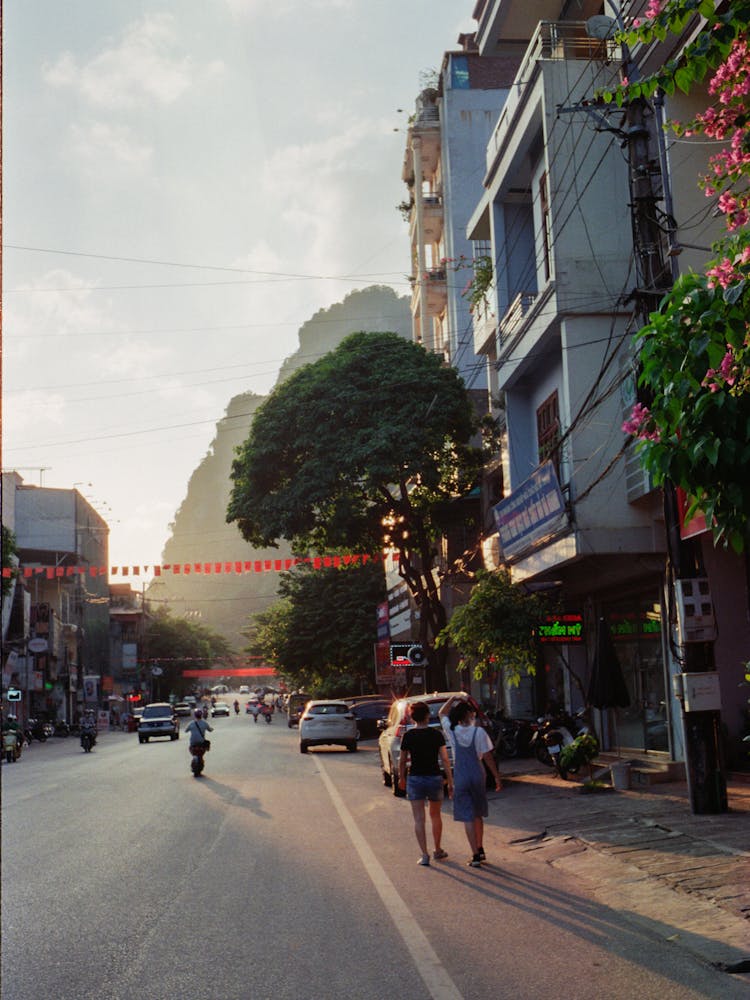 Street Of Small Town In Mountains At Dusk