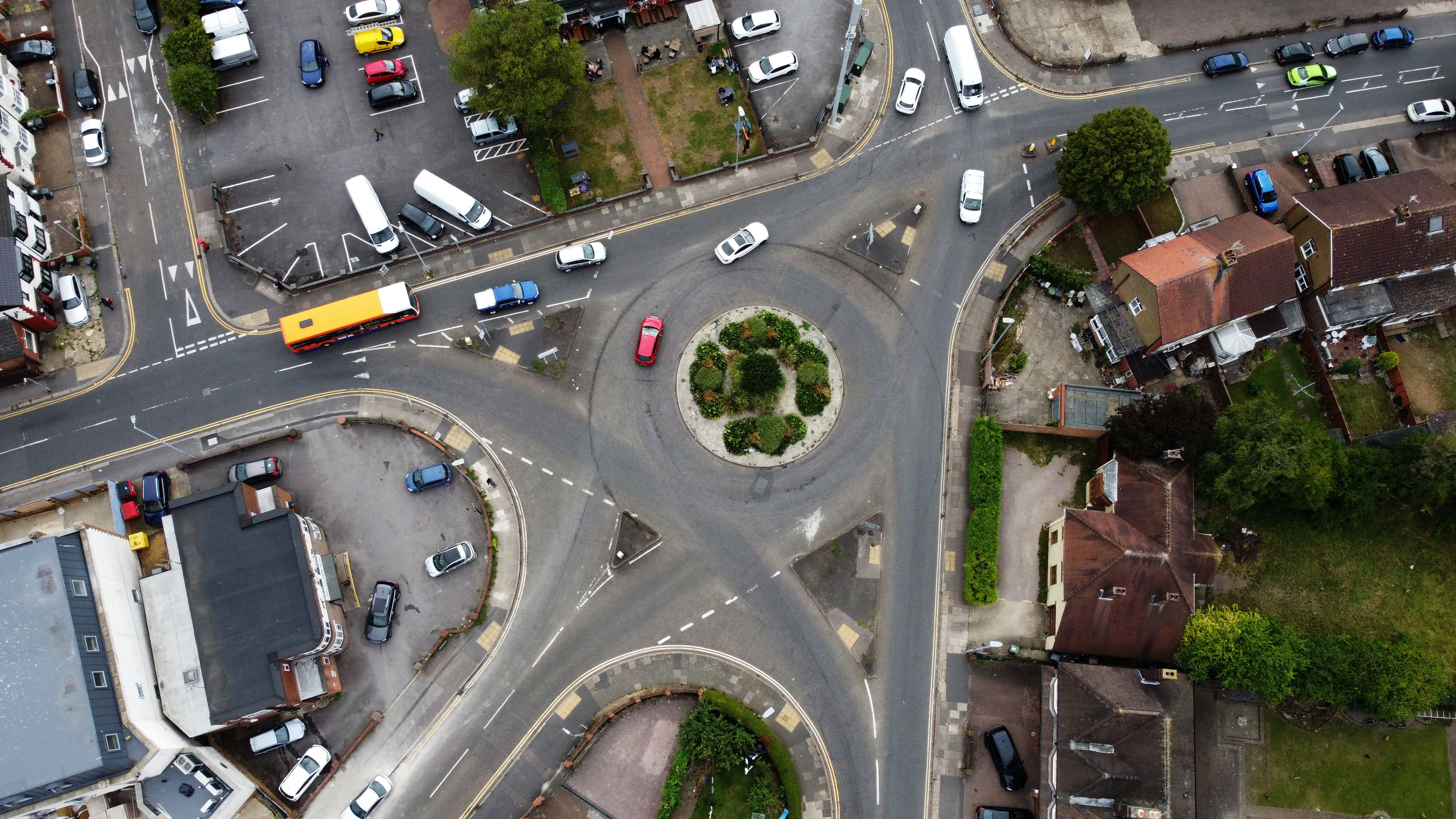 Aerial view of a UK roundabout