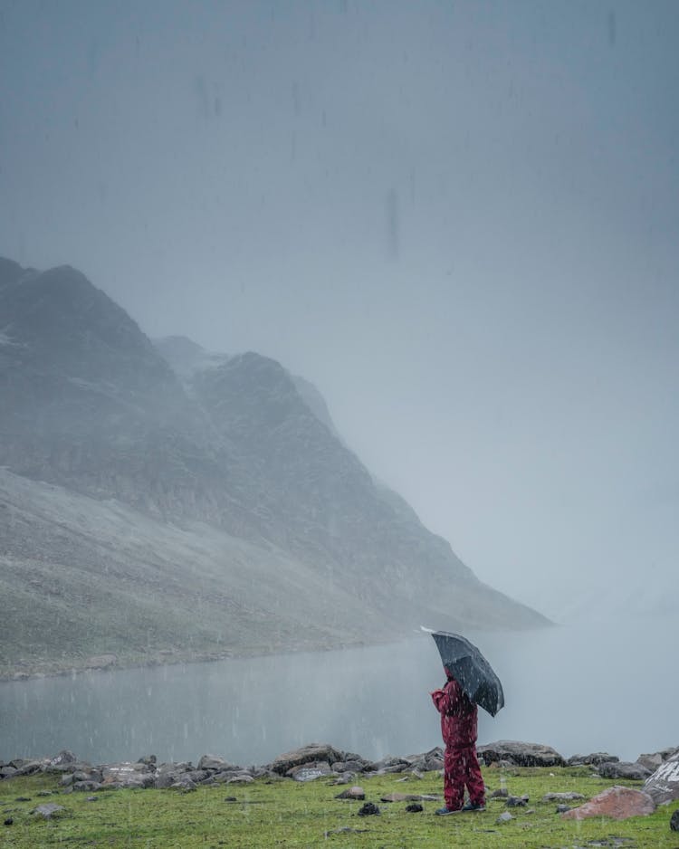 A Person Out In The Rain With An Umbrella