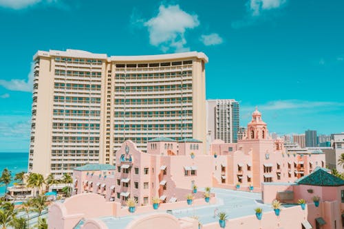 Pastel Pink Architecture and Turquoise Sky