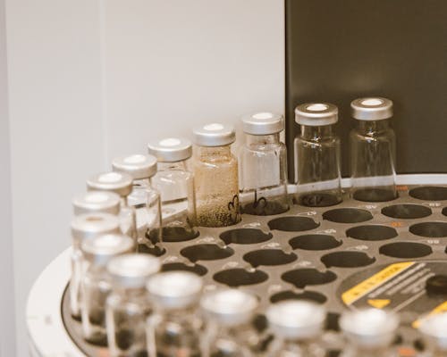 Close up of Glass Bottles in a Laboratory