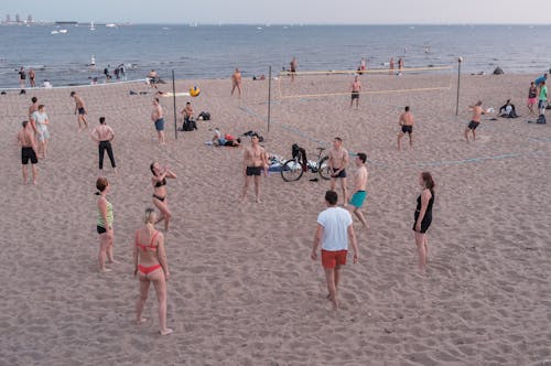 Free Photo of Groups of People Playing Beach Volleyball Stock Photo