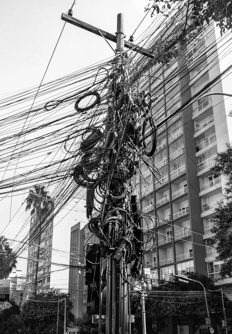 A Utility Pole In A City