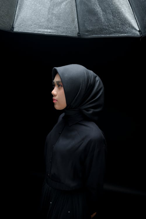 Side View of a Woman Wearing a Black Hijab