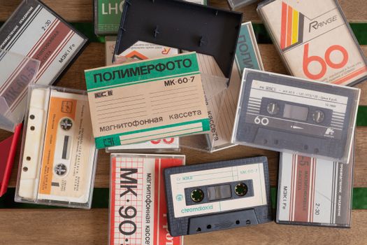Cassette Tape on a Wooden Surface
