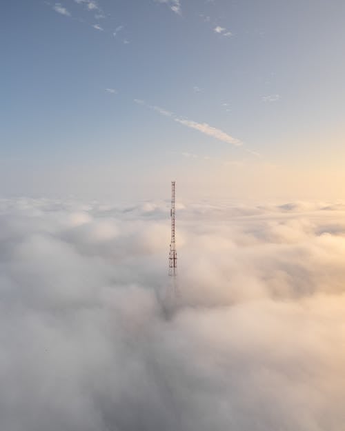 Air Broadcast Antenna Among White Clouds