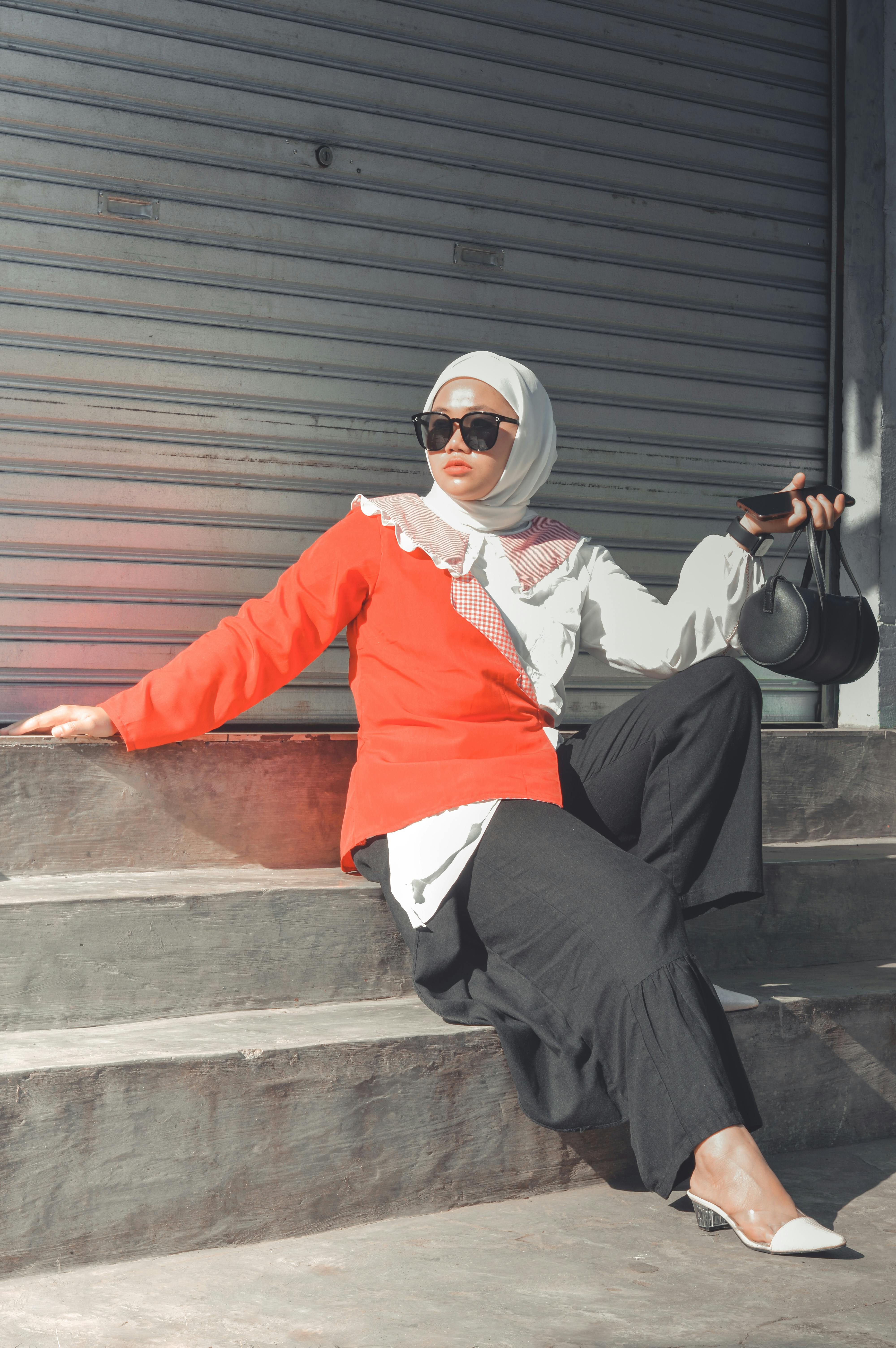 fashionable woman wearing white hijab