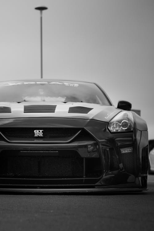 Grayscale Photo of Sport Car