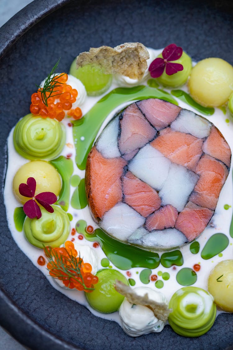 Decorative Dish With Raw Salmon And Caviar