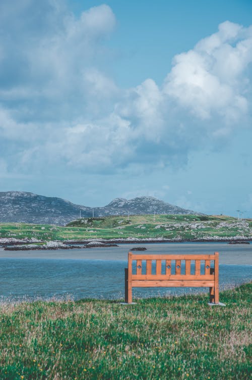 Free stock photo of bench, blue, clouds