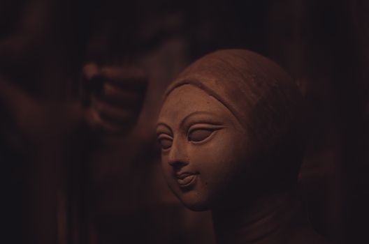 Brown Wooden Human Face Bust