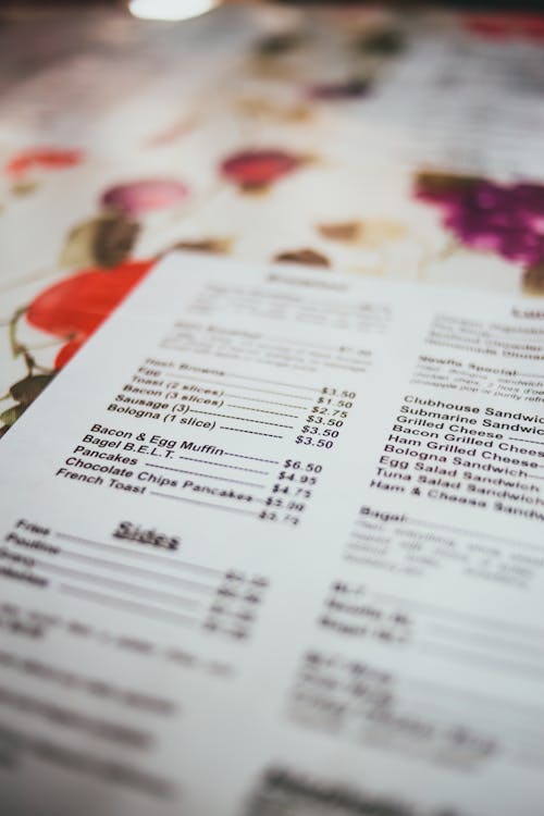 A Close-up Shot of a Menu