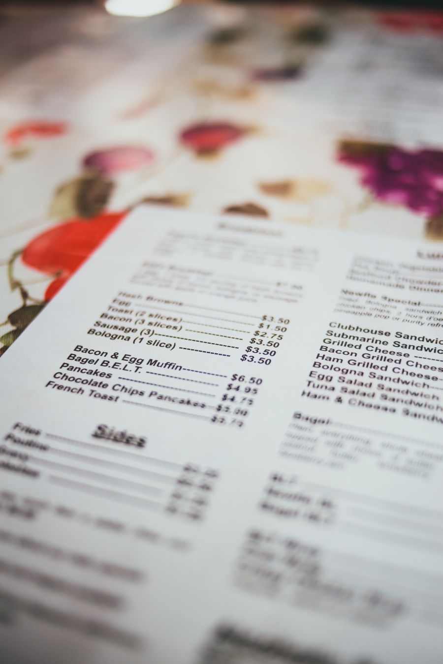 Restaurant kitchen and menu detail