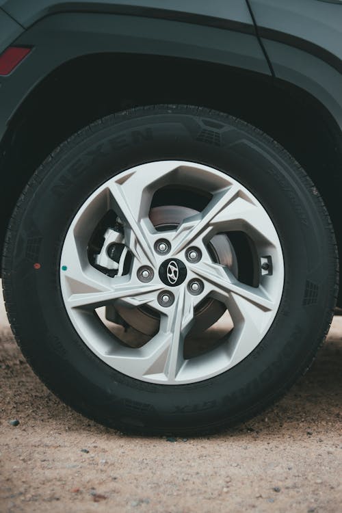 Close-Up Shot of a Wheel of a Car