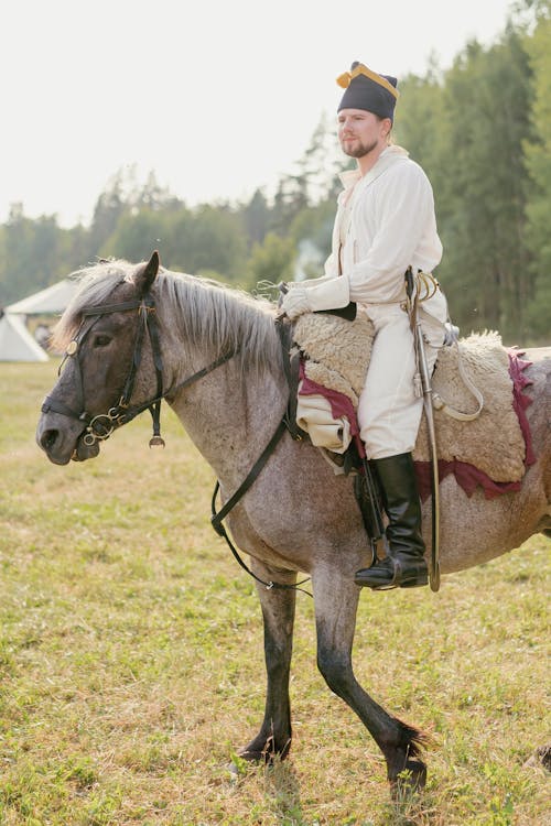Cavalryman in Uniform During Historical Reenactment