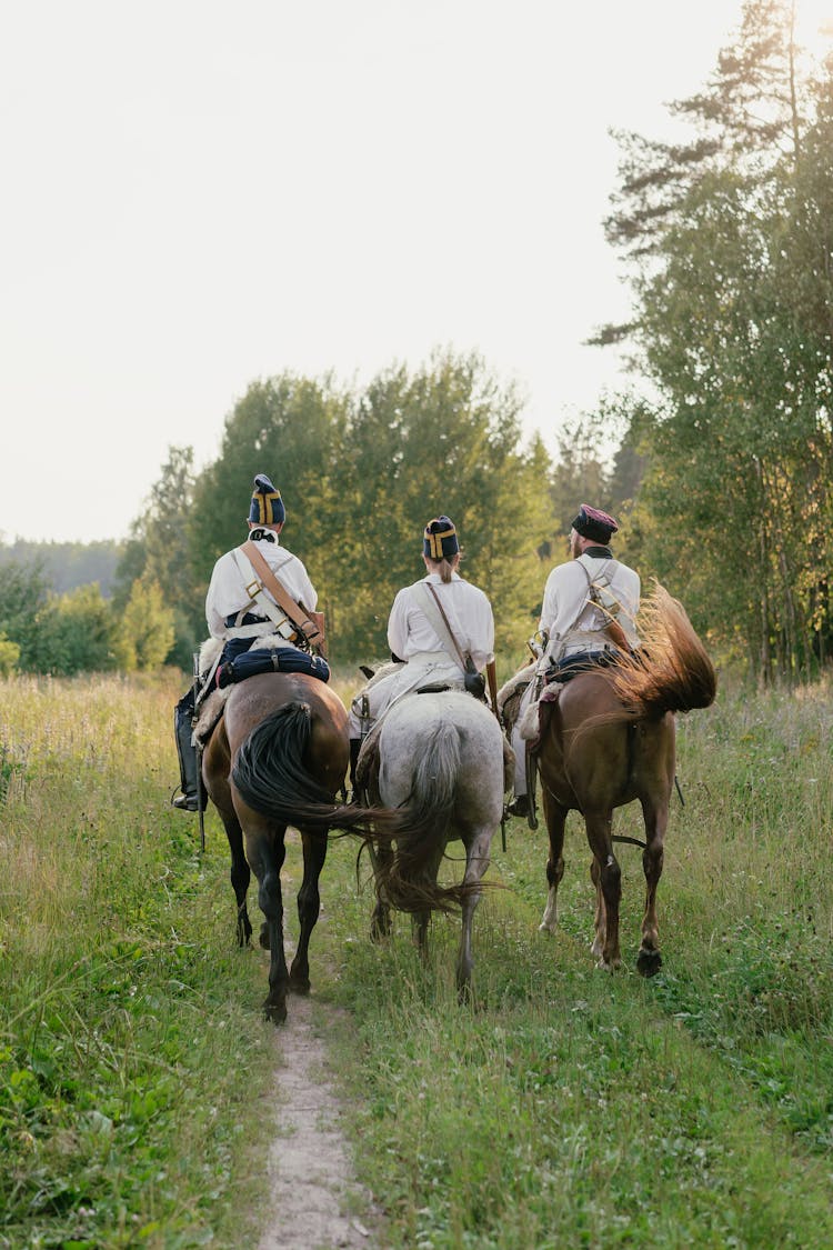 Soldiers Riding Horses On Green Grass Field