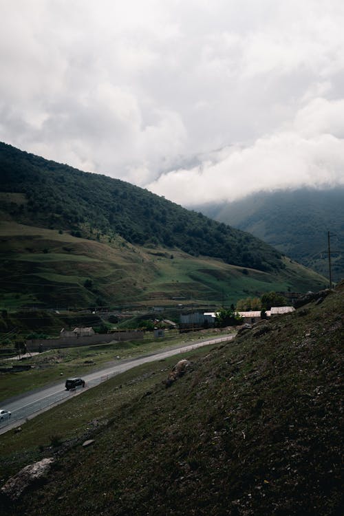 Road Through a Mountain Valley Town 