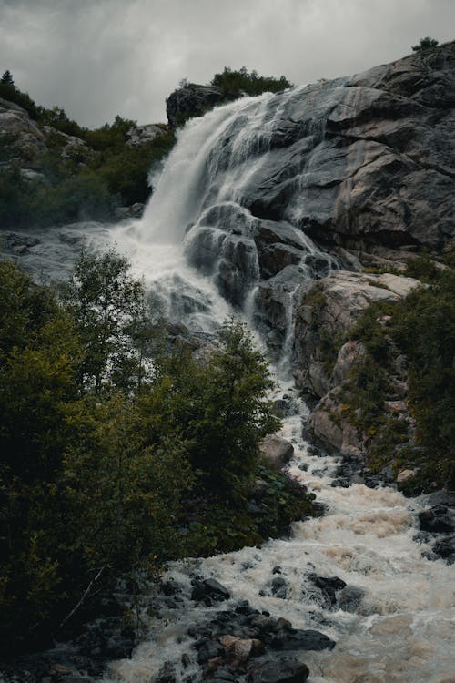Waterfalls on a Rock Mountain