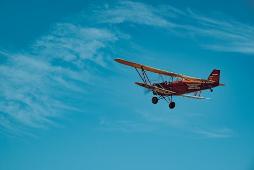 Free An Aircraft Flying Under Blue Sky Stock Photo